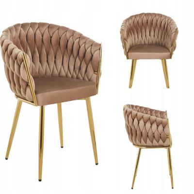 Furnitex Velvet Cappuccino Interwoven Chair On Glamour Gold Legs