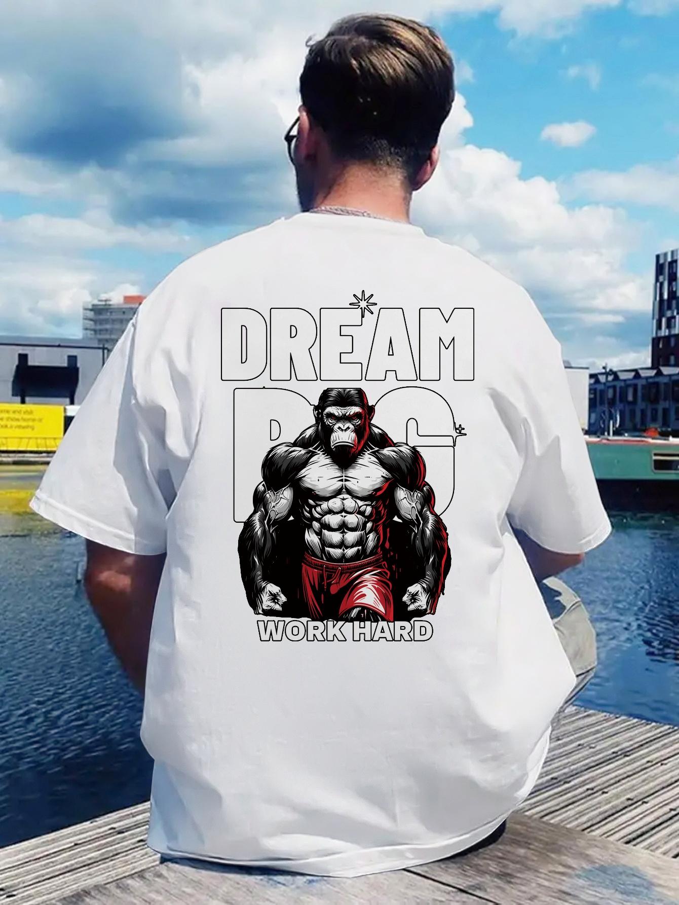 Motivational T-shirt - Dream Big Work Hard Back Print - Lightweight Breathable Polyester Shirt for Gym XXXXL