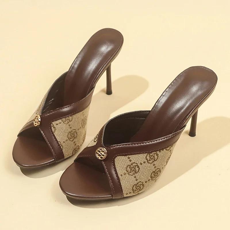 Fashion Rimocy Women Pumps Luxury High Heels Creative Metal Fittings Slippers Party Shoes Print Designs Trend Shoes Outdoor Dress Shoes