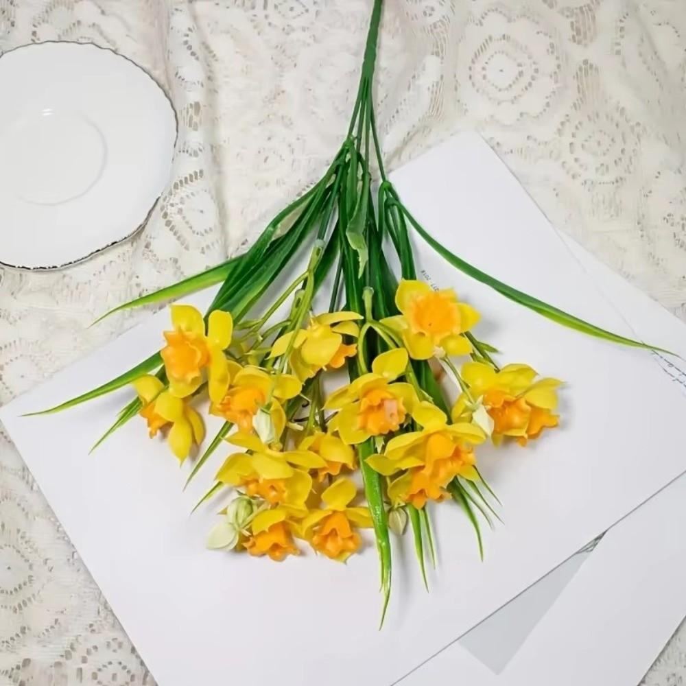 10 Heads Artificial Daffodils DIY Floral Realistic Flowers  Photography Props