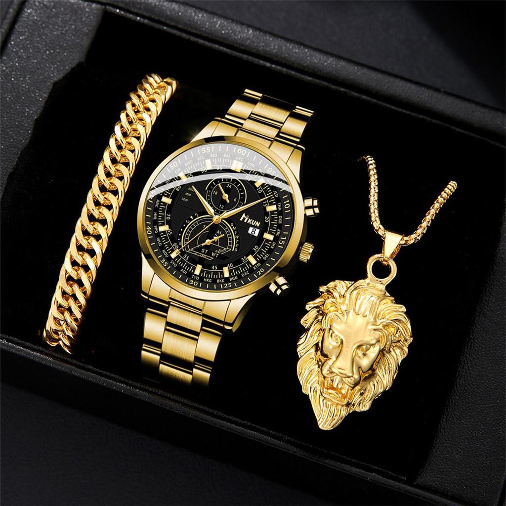 Classic Mens Quartz Watch And Bracelet Set With Alloy Strap For Business Casual Wear