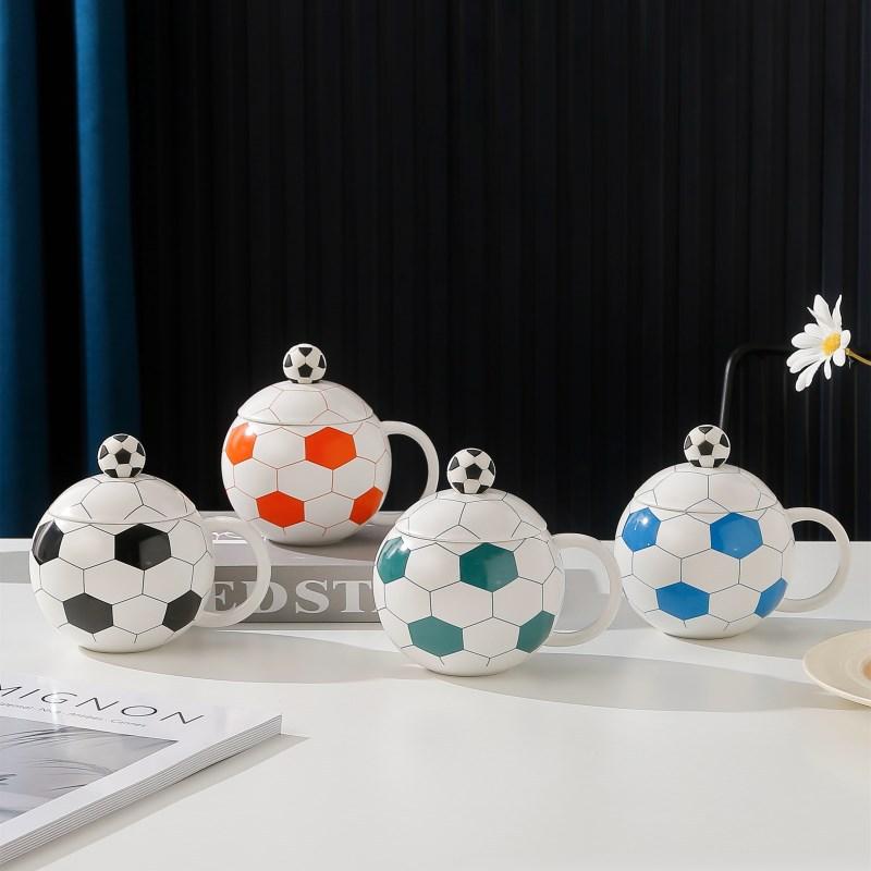 World Football Ceramic Cup with Lid, Sports Souvenir Planet Mug, Coffee Water Cups, Handheld Gift
