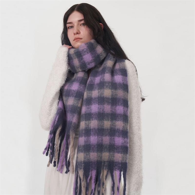 Cashmere Feeling Plaid Scarf Women Winter Thicken Warm Big Shawl Pashmina Tassel Scarves Soft Blanket Bandana Thick Muffler