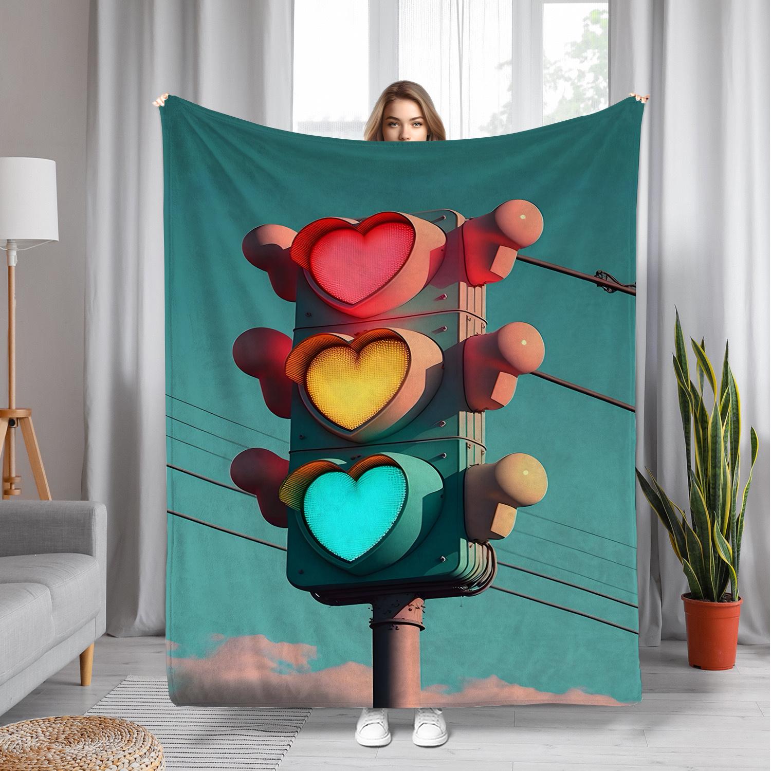 

Creative traffic light design Flannel printed blanket suitable for all seasons suitable for living room office sofa and travel 75x90cm