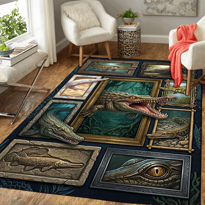 Crocodile Collection Pattern Rug Floor Mat for Living Room or Bedroom Soft and Comfortable Carpet a Gift for Birthday and Holiday.