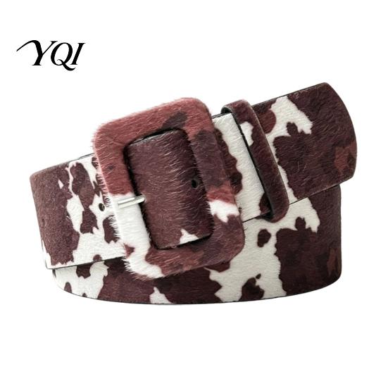 Stylish Metal Pin Buckle Belt Women Cow Pattern Belt, Imitation Horse Hair Leather Waist Casual Fabric Covered Band for Jeans Dresses