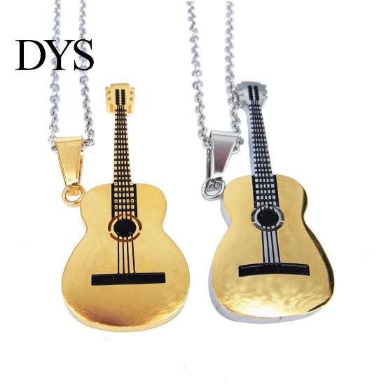 Men Women Rock Guitar Pendant Stainless Steel Necklace Jewelry Musician Gift