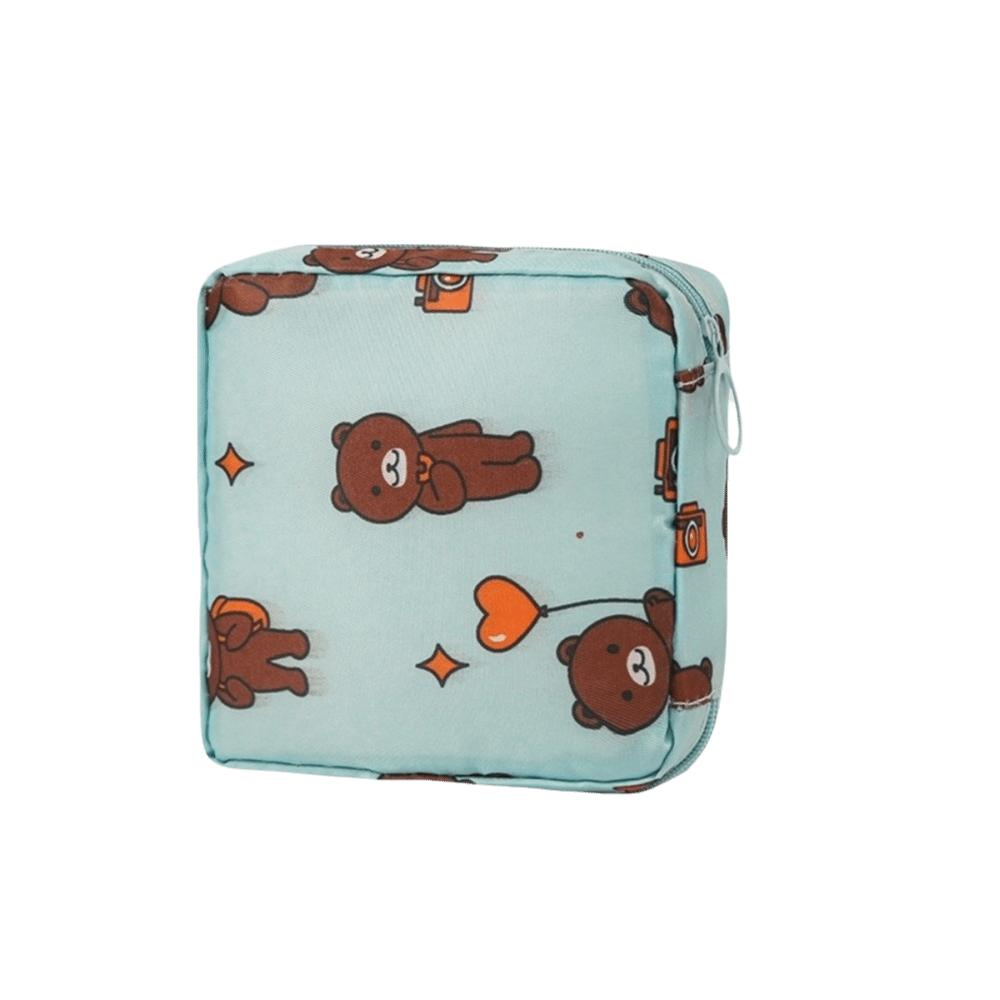 Makeup Handbag Portable Mini Storage Pouch Large Capacity Flower Menstrual Pad Bag Bear Organizer Square Storage Bag Credit Card