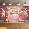 Pink Gold Birthday Tapestry, "Happy Birthday" with Floral and Balloons for Photo Booth