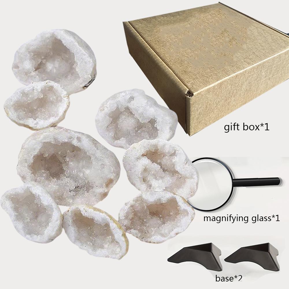 8Pc Set Natural Agate Geode Crystal Cluster - Raw Mineral Specimen For Crystal Collection Healing Lucky Collection Gift