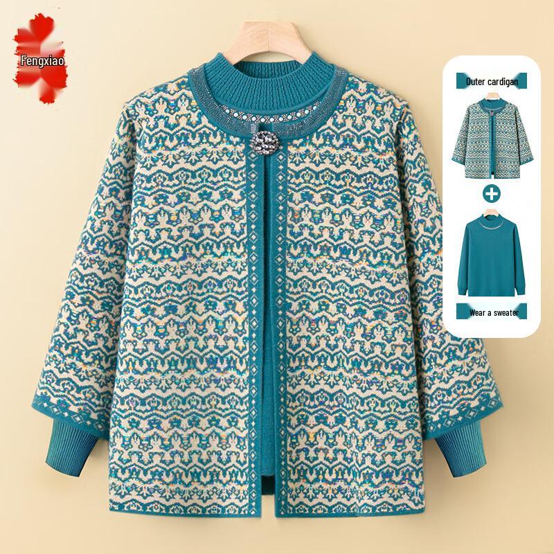 

Женский трикотажный кардиган и свитер с цветочным узором для среднего возраста 4XL