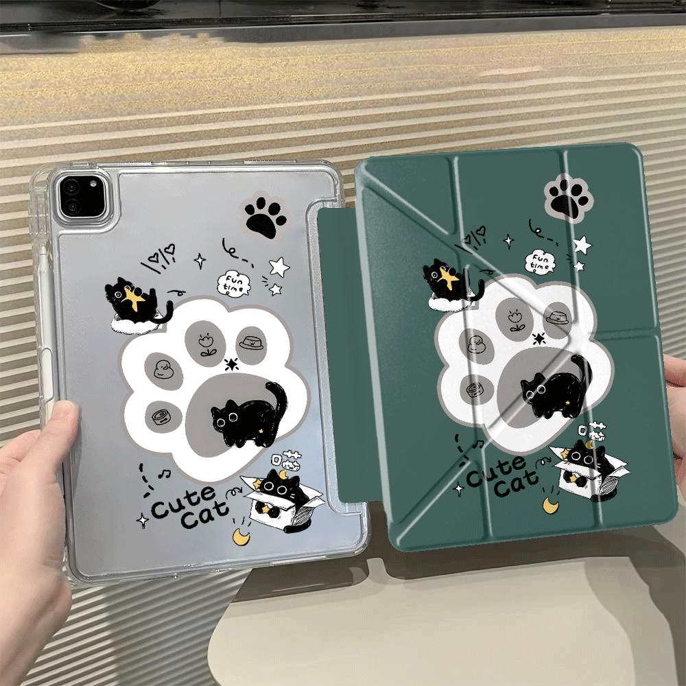 Cartoon Black Cat Y-Fold Holder Cover Tablet Case For iPad Air 4 5 M3 M2 1 2 M4 11inch Pro 2025 Mini 6 7 Pro 11th 10th 9th 8th