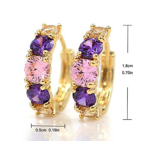 Women Fashion 9K Gold Plated Purple Zircon Eardrop Huggie Earrings Jewelry Gift