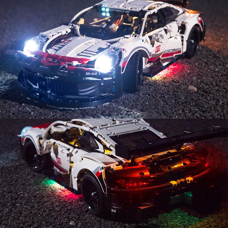 Model samochodu sportowego Porsche 911RSR: Zdalne sterowanie i montaż DIY kompatybilny z Lego