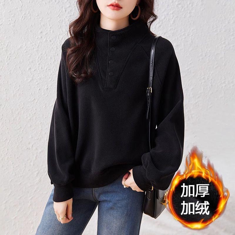 Women's Autumn and Winter New Spliced Pullover Stand Collar Fashion Solid Color Loose Versatile Slim Long-sleeved Sweatshirts