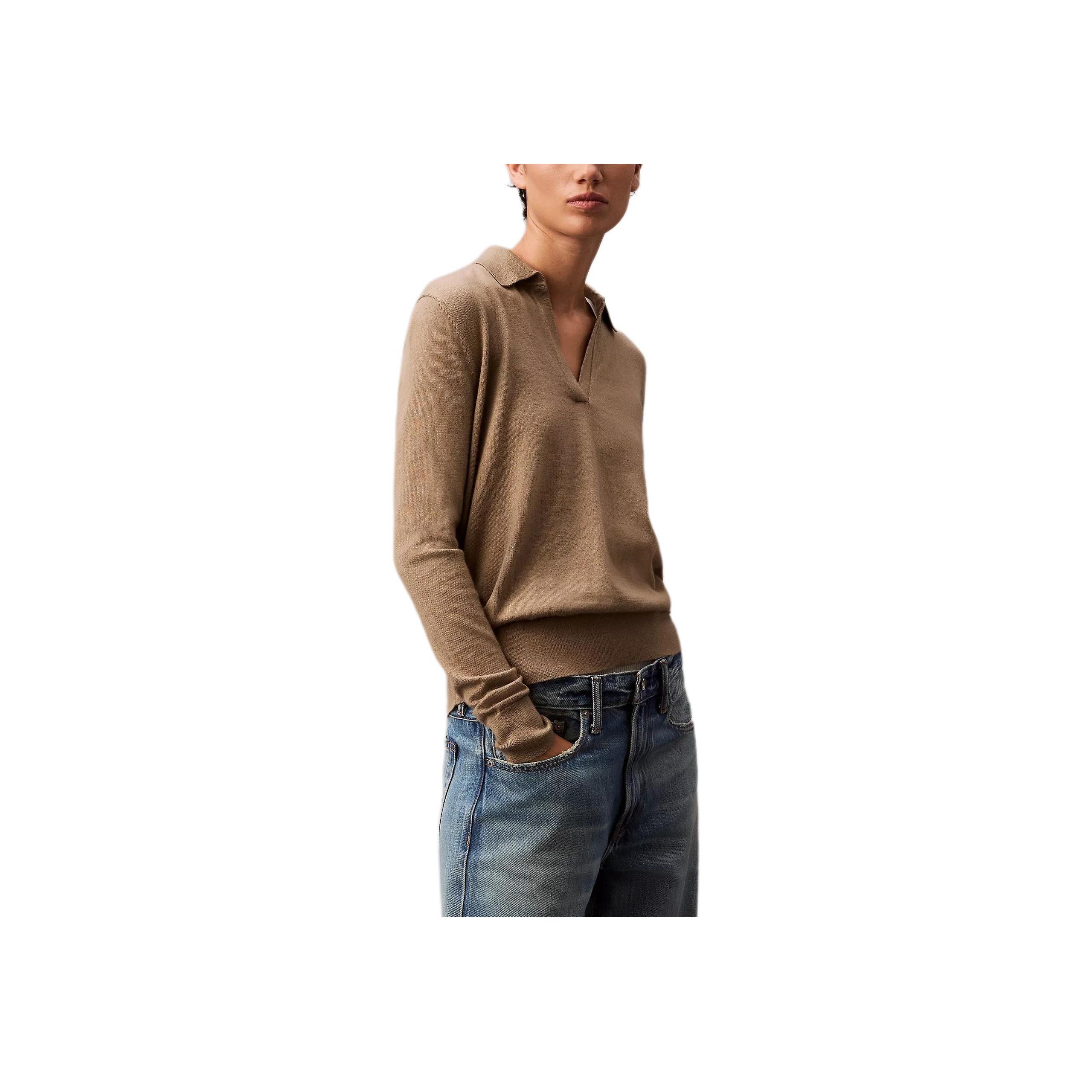 Calvin Klein Soft V-Neck Comfortable Warm Long Sleeve Sweater Women sweater Khaki 40WJ312-200 L 14829₽