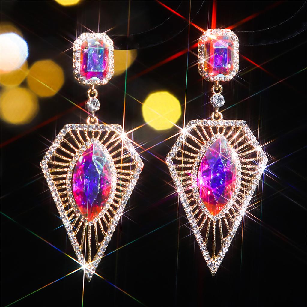 Temperament Coloured Glass Rhinestone Earrings Fashion Geometric Triangle Earrings Women's Ear Accessories