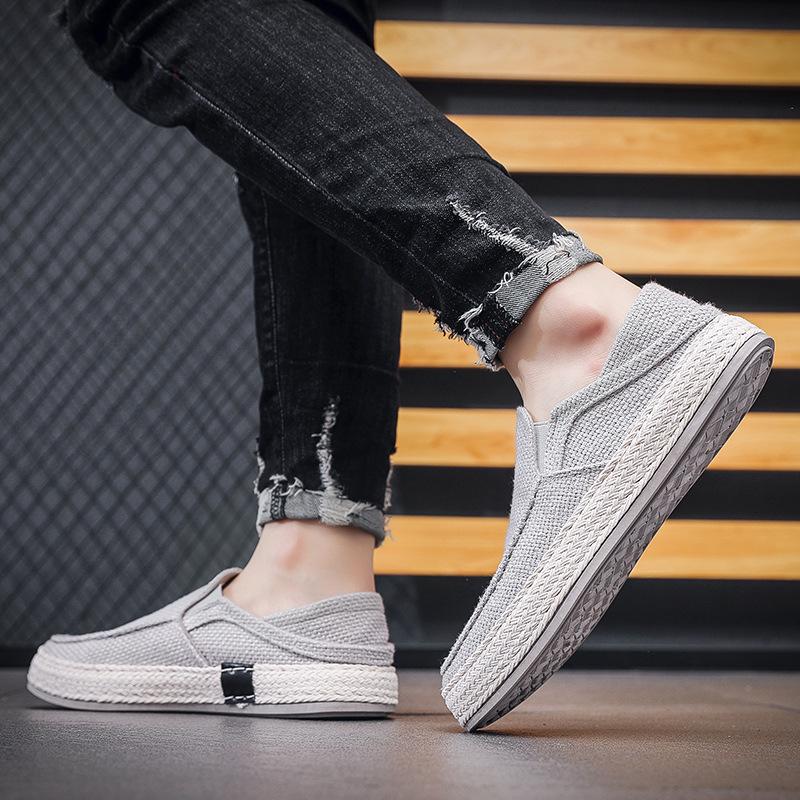 Linen cloth shoes men's old Beijing men's lazy people pedal casual canvas shoes men can step on heel men's shoes in summer