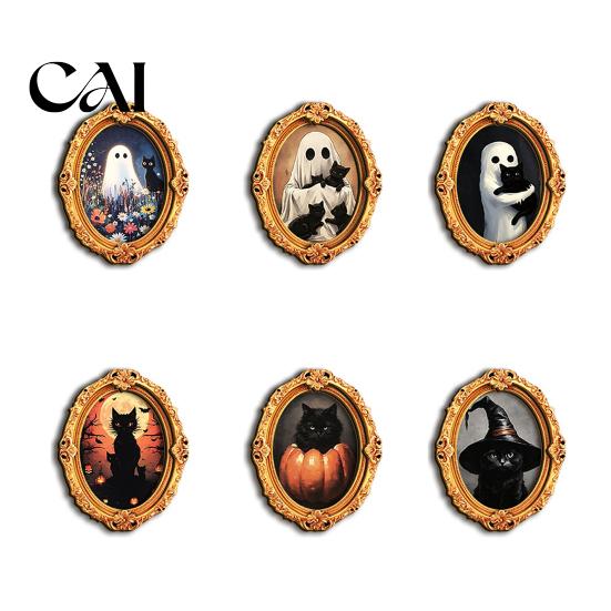 Kitchen Refrigerator Magnet 1/6Pcs Halloween Retro Frame Magnet, Wooden Fridge Seasonal Magnets Decor Decoration, Memo Note Holder for Holiday
