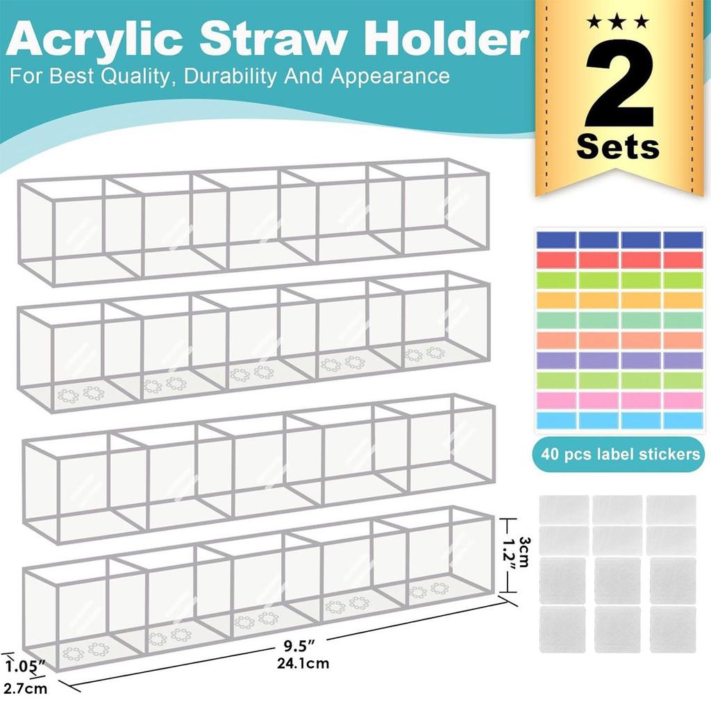 Straw Holder For Cabinet Door Acrylic Adhesive Drinking Straws Dispenser Reusable Kitchen Storage Counter Organization For Cafe