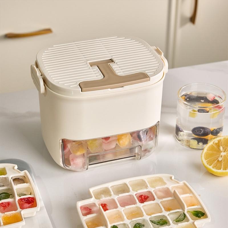 Double Layer Ice Molds With Storage Bin and Lid Easy Press Release Ice Cubes Tray Large Capacity For Freezer Storage