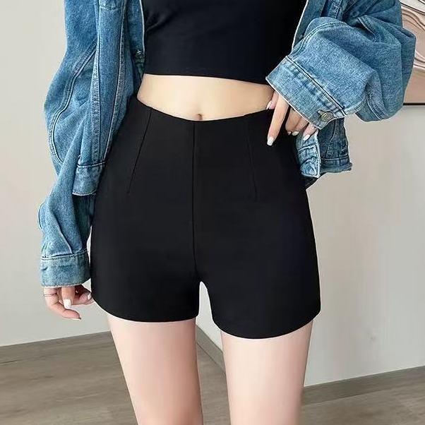

2026 Spring/Summer High-waisted Black A-line Shorts for Petite: Slimming, Elastic, Spicy Girl Hot Pants. S for 80-95 kg чёрный