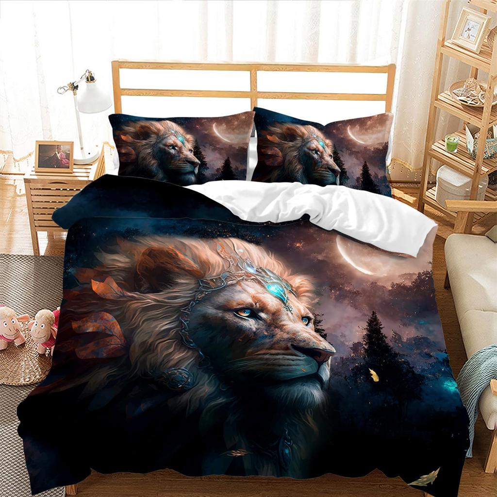 Lion Duvet Cover Set King Size Wild Animal Pattern Bedding Set Decorative Comforter Covers Wildlife Theme Quilt Cover For Teens
