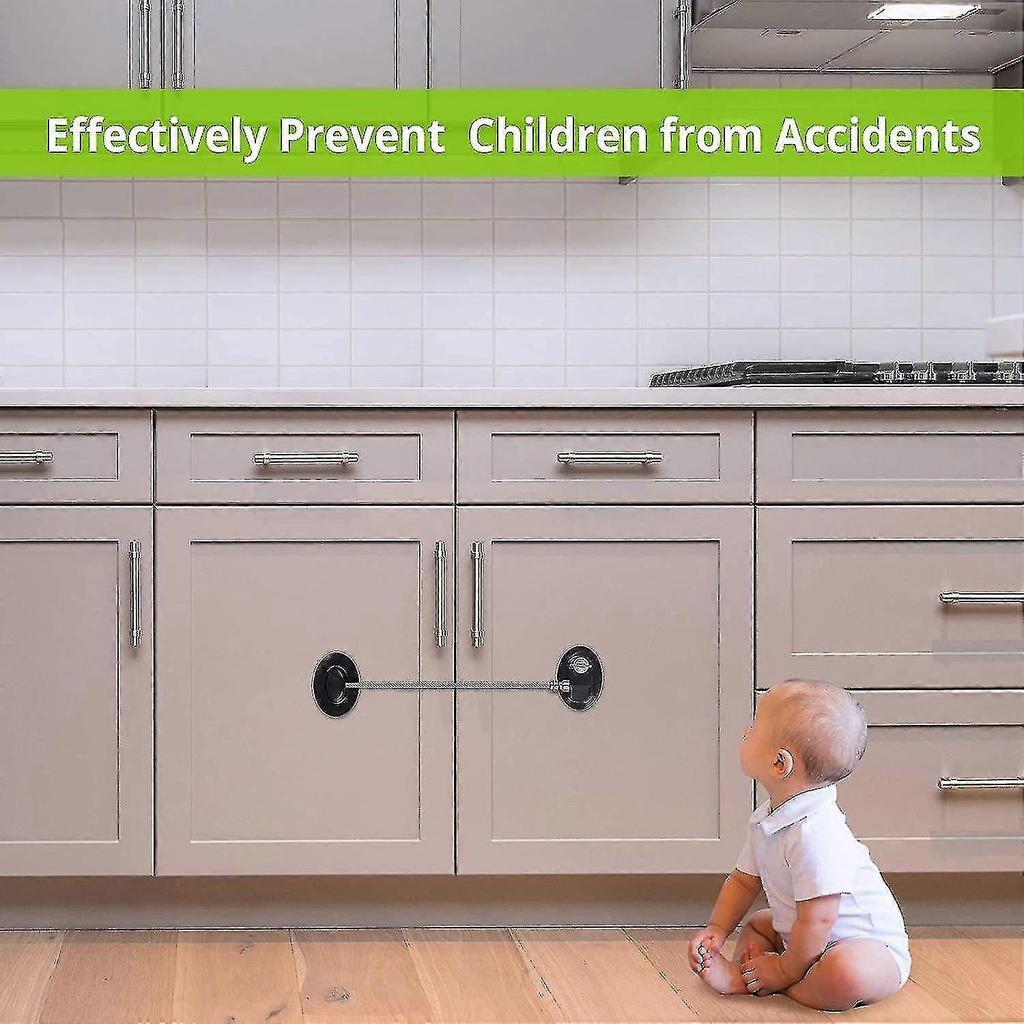 2 Pc Child Safety Lock For Cupboards, Fridge Locks With Key Black Adhesive Freezer Door Lock Cable Catch For Child Safety Used