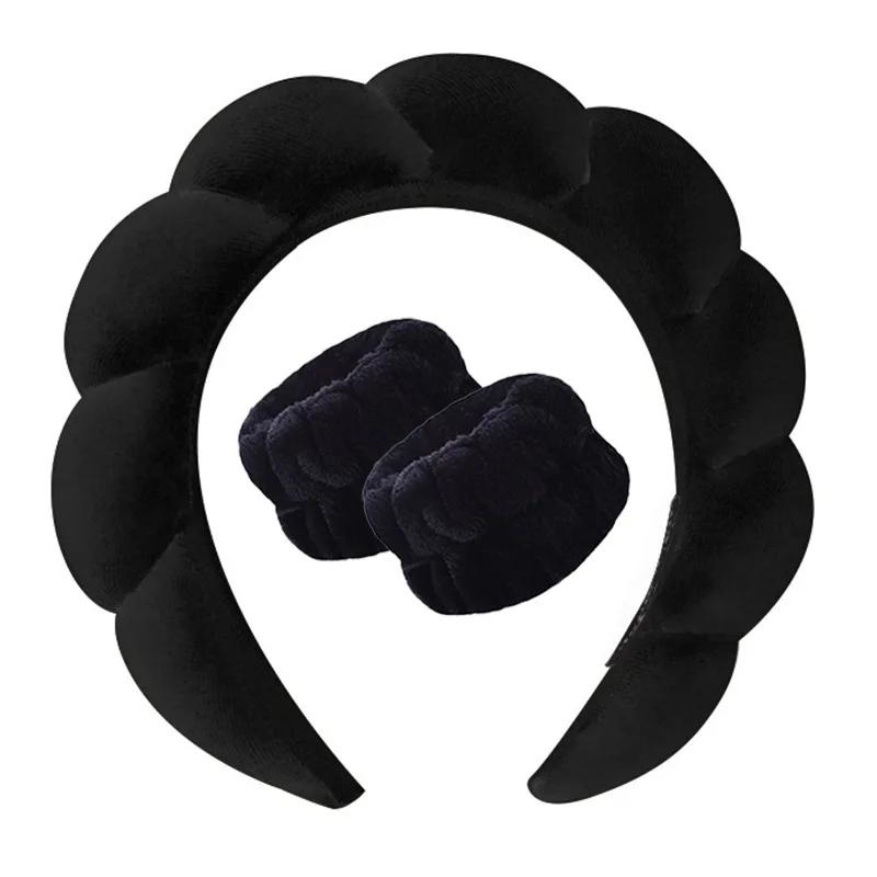 Vintage Velvet Cloud Hair Hoop for Women Girls Sponge Headband Wash Face Wristband Set Spa Bathroom Accessories