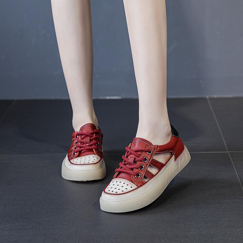 Crocs Women's Shoes Retro Lace-up Casual Shoes Soft Leather Flat Student Board Shoes