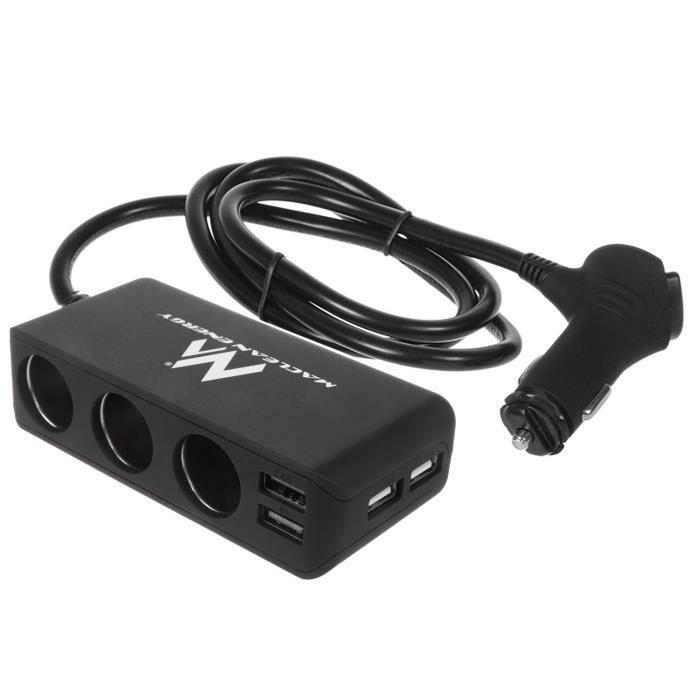Prise allume-cigare multi 3 voies - Maclean - MCE117 - 2 sorties USB - 120W - Noir