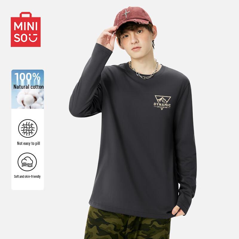 MINISO Men s American Style Long-Sleeve Pure Cotton T-Shirt 3XL