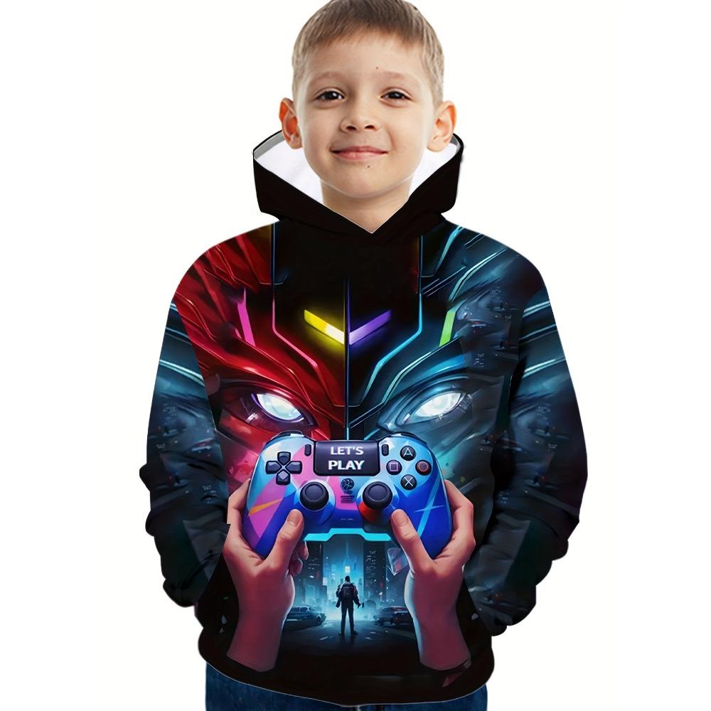 Cooler Gamepad-Print Jungen Casual Langarm Hoodies Jungen Sweatshirt Herbst Frühling Hoodie Tops Outdoor Bunte Kinderkleidung
