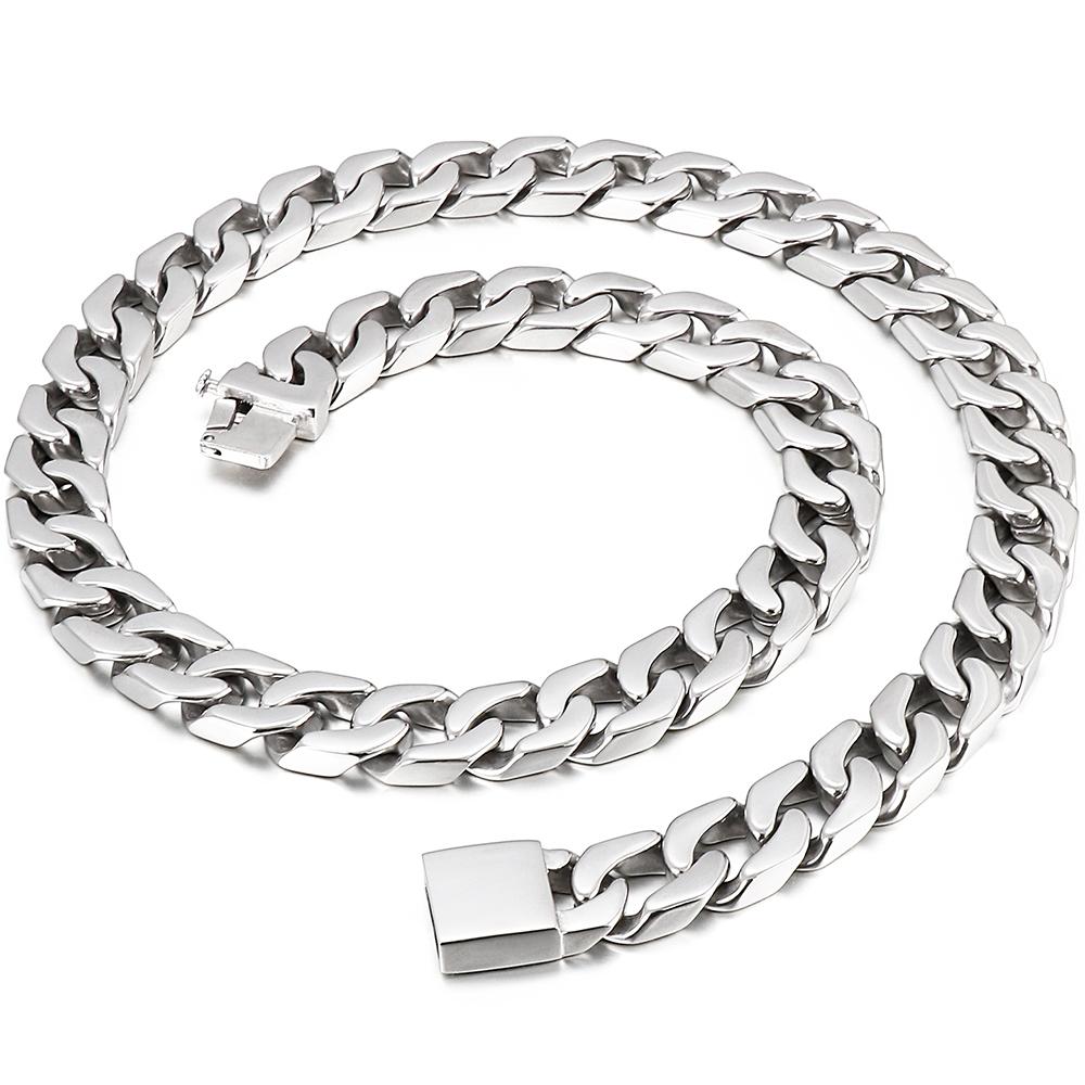 

Массивное ожерелье из нержавеющей стали 316L для мужчин, высоко полированное, шириной 14/16 мм, длиной 55/60 см, цепочка кубинского плетения, мужские ожерелья, мужское 55CM белый