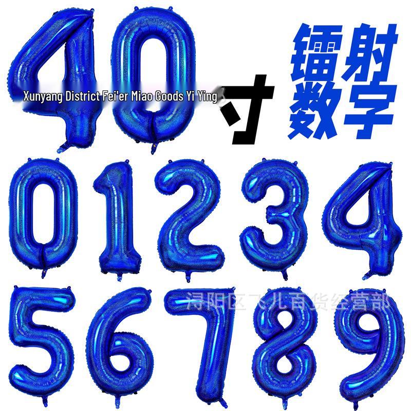 Large 40-Inch Navy Blue Laser Number Foil Balloon for Birthday Decoration