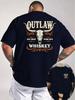 Western Outlaw Whiskey Stierschädel Grafik T-Shirt für Unisex Atmungsaktiv 100% Baumwolle Perfekt für Sommer Streetwear und Retro Cowboy-Vibe