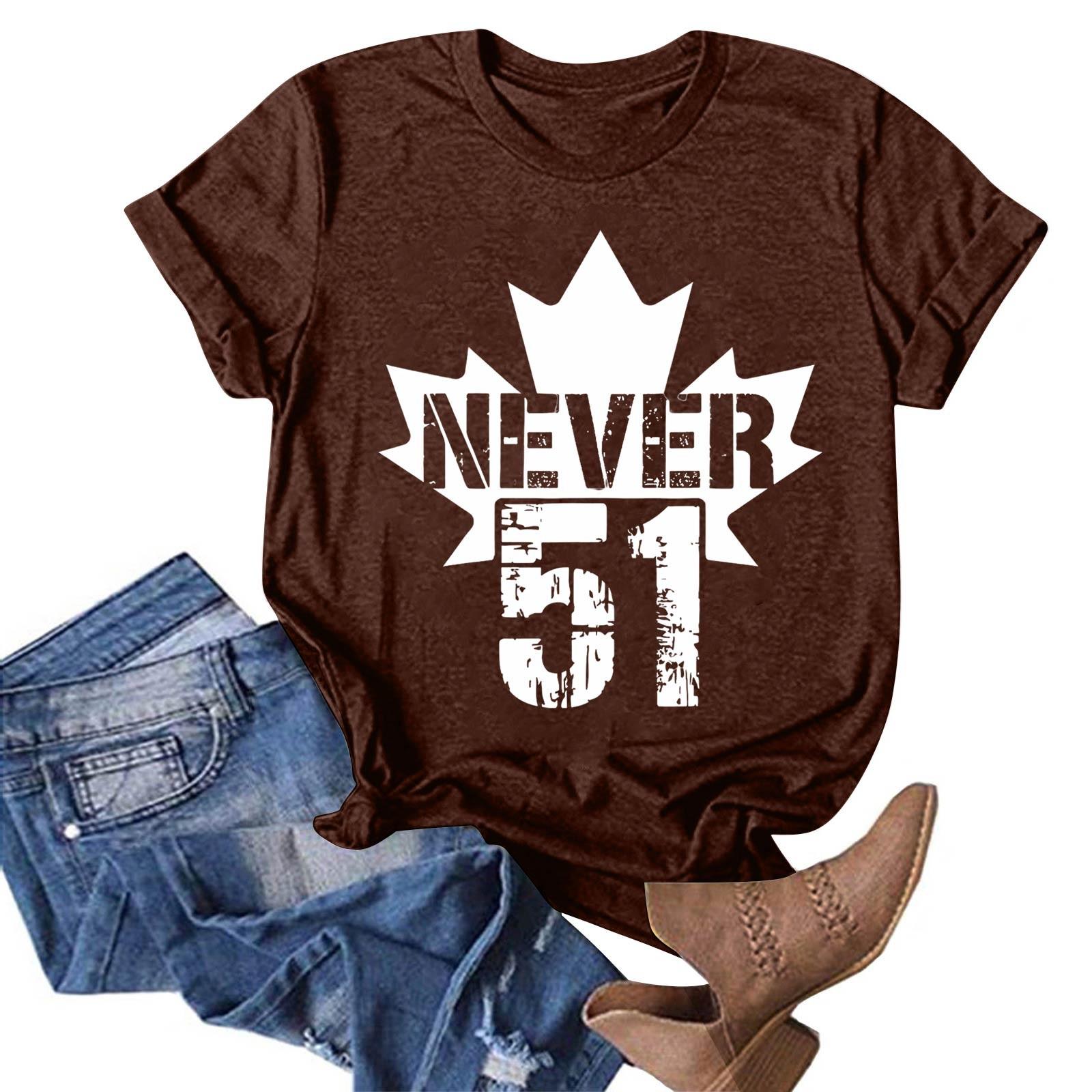 

Women s Casual Fashion Street Slim Short Sleeve Canada Never 51 State Around T-Shirt Top S винний