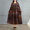 2025 Dame Pluss Størrelse Vår Lang Kjole Løs Basic Trykk Vintage Casual Blomstret Oversize Langermet Maxi