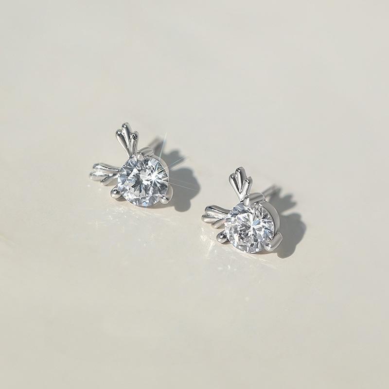 S925 silver-plated stud deer all the way with your stud female simple small cute fashion zircon elk earrings new trend everything