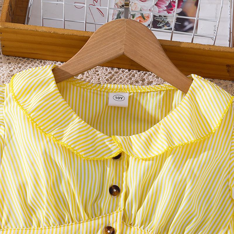 Flickornas Moderiktiga Gula Outfit - Sommar Barnens Eleganta Topp och Kjol Set