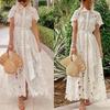 2025 New European and American Summer Casual Lace Cardigan Single Breasted Dress Women