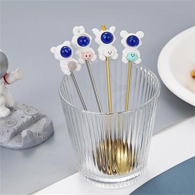 2/4/6PCS Scoop Cartoon Dinnerware Stainless Steel Cake Fruit Fork Dessert Spoon Astronaut Style Children Spoon Tableware