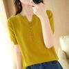 Women's Cotton Linen V-Neck Short Sleeve Button-Up Top