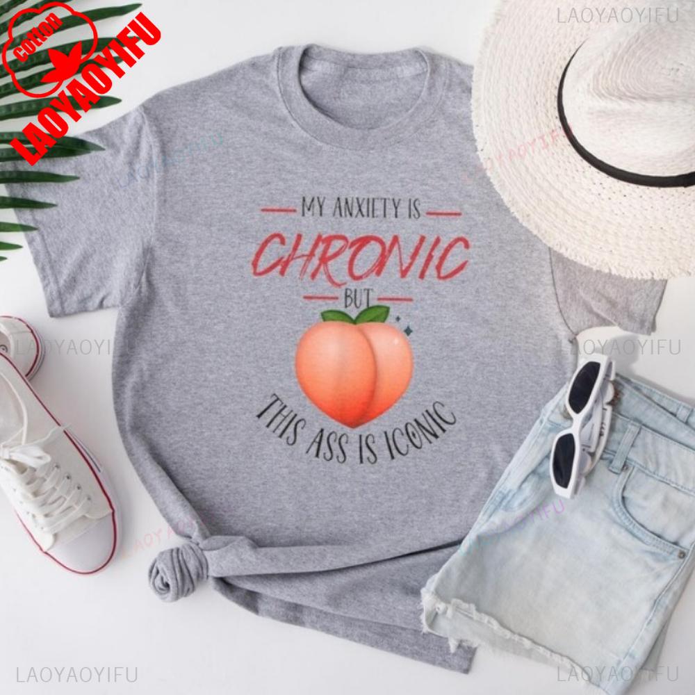 Anxiety Awareness Anxiety I Chronic But This Is IconicUnisex TShirt Humorous Unisextal Health Apparel Aesthetic Clothes S