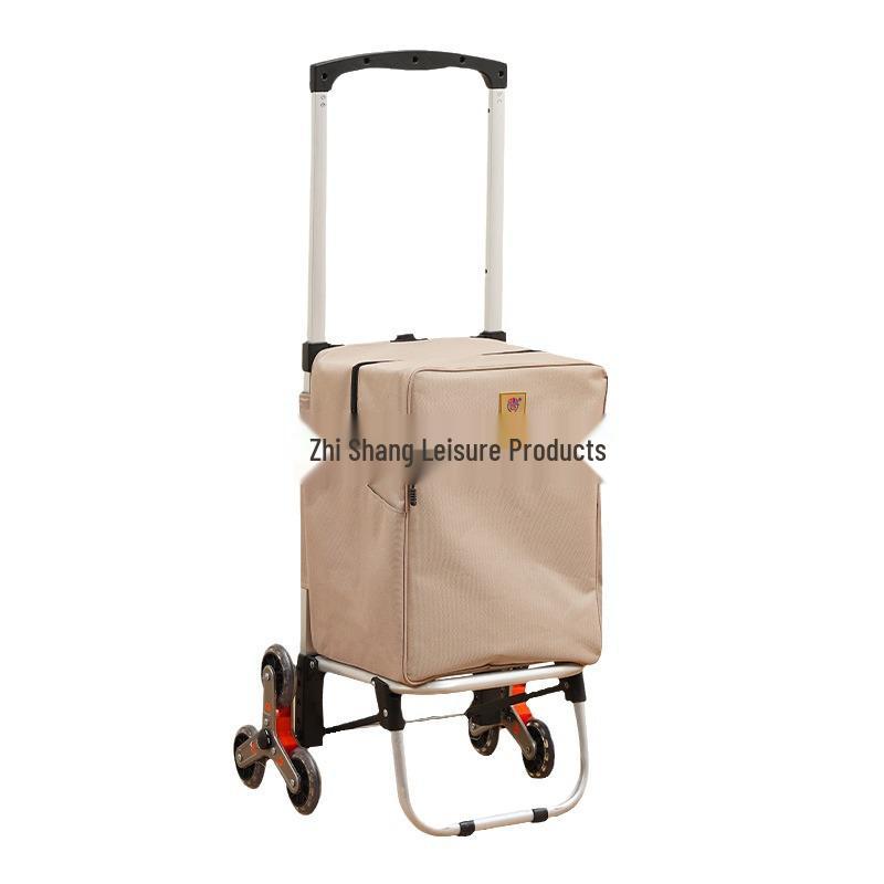 Compact Aluminum Stair-Climbing Shopping Cart with Cloth Bag and Pull Rod