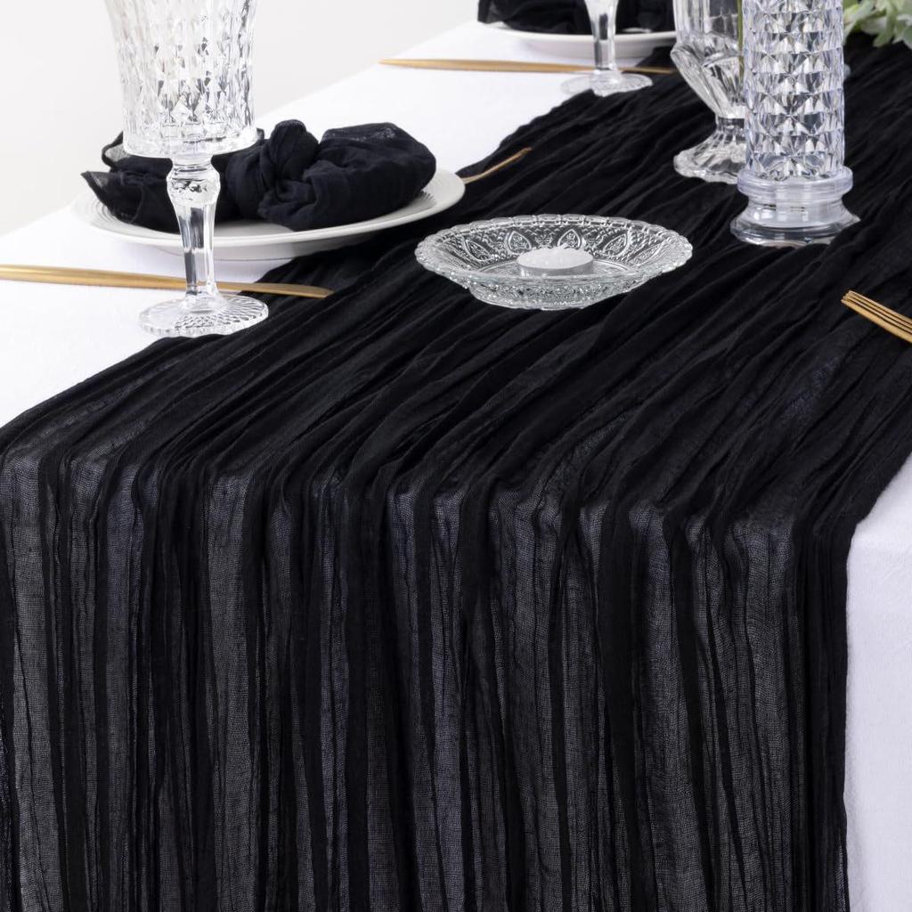 Bohemian Crinkled Cheesecloth Table Runner - Bali Yarn Style for Weddings and Parties