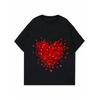 Women Loose T Shirt Black Heart Print Valentine Day Casual Top