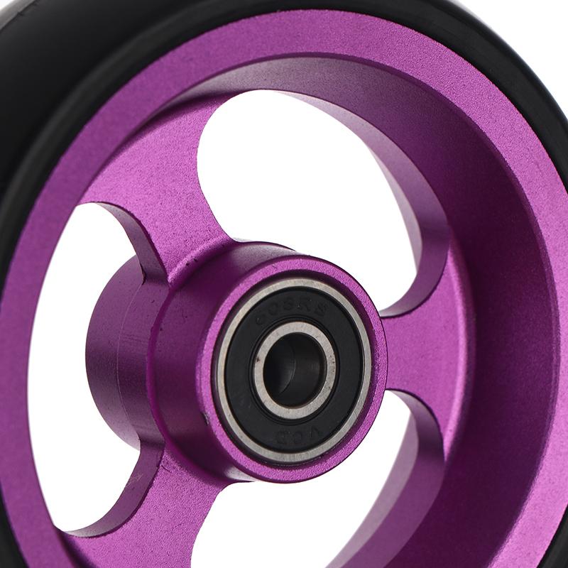 Wheelchair Front Caster Wheel, 4" PU Solid Tire with Aluminum Alloy Hub, Bearing I.D. 8mm, Swivel Caster Replacement