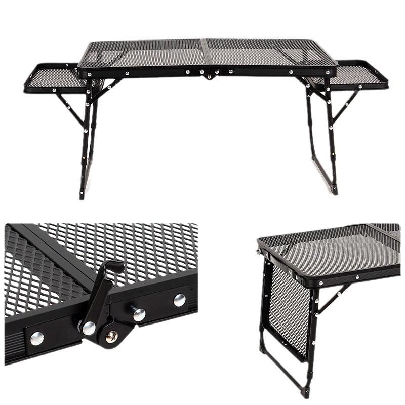 Portable Folding Table with Liftable Storage Rack