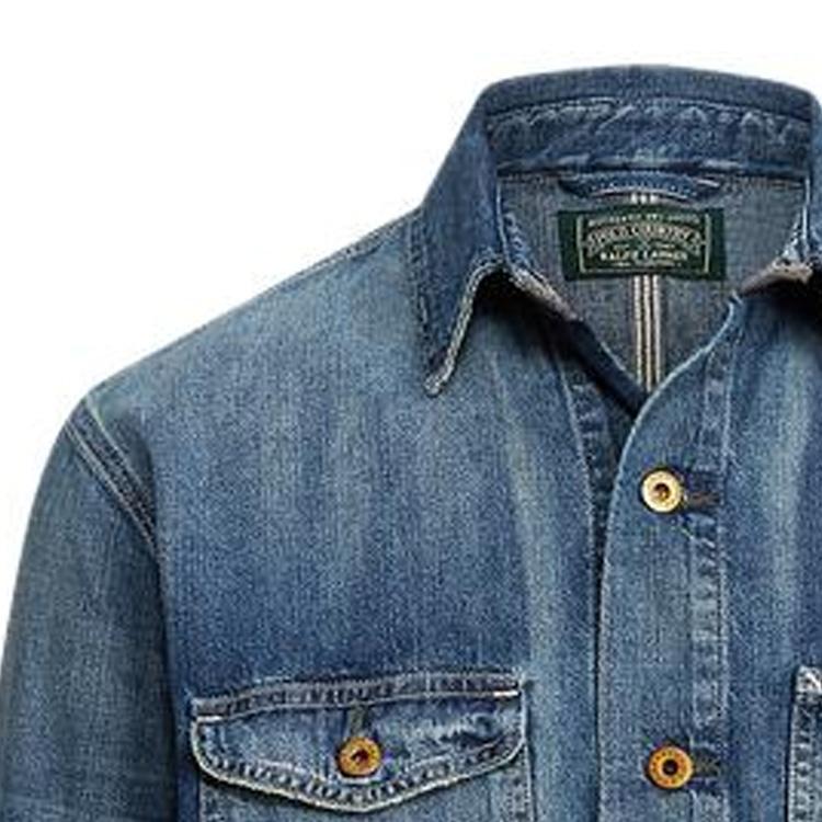 Polo Ralph Lauren FW22 Solid Color Washed Distressed Pocket Decorated Single-Breasted Casual Long Sleeve Denim Jacket Men jackets Blue MNPOOTW16020881